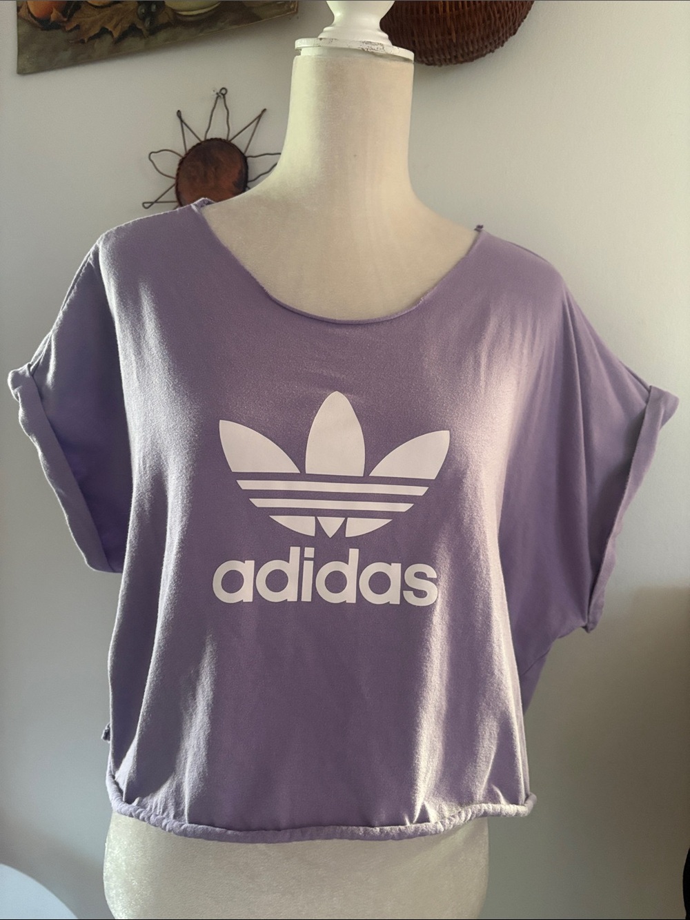 adidas Lavender Trefoil Cropped oversized Tee Lsz